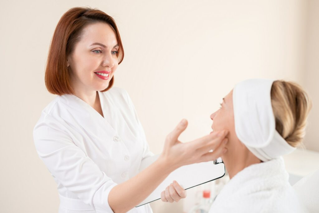 Checking face skin before cosmetic procedure
